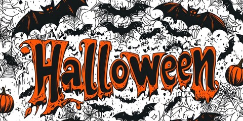 Obraz premium Halloween hand drawn lettering in doodle style. 2d illustration. Halloween Greeting Card with Copy, Text. Halloween Party Invitation Card