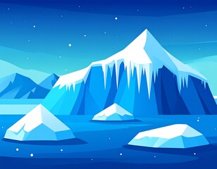 Icy mountain landscape at night