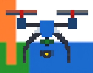 Pixelated drone illustration on a flag background