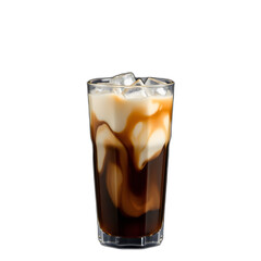 Iced Coffee in Glass with Cream Swirl and Marbled Effect – Realistic Beverage Illustration
