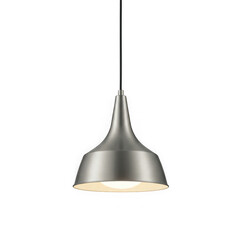 Modern brushed aluminum pendant light fixture with warm interior glow transparent background