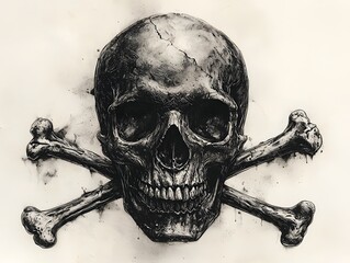 A detailed and cracked skull and crossbones illust n symbolizing danger rebellion and mortality