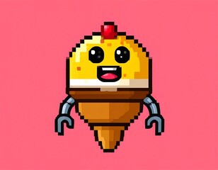 Pixelated ice cream robot smiling