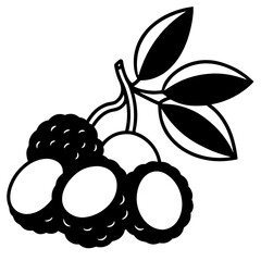 Lychee with leaves outline vector, a modern lychee icon art design, black vector of a lychee, simple lychee art, a lychee isolated