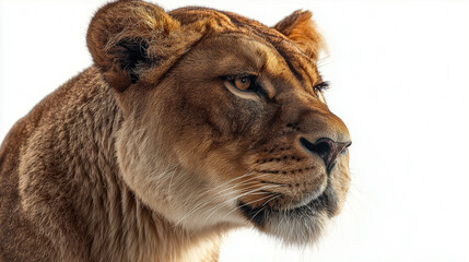 Obraz premium Lioness profile highlighted against a bright background showcasing her fierce expression and regal posture Generative AI