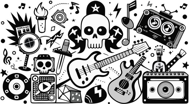 Versatile black and white graphic design element with diverse color options and classic typography