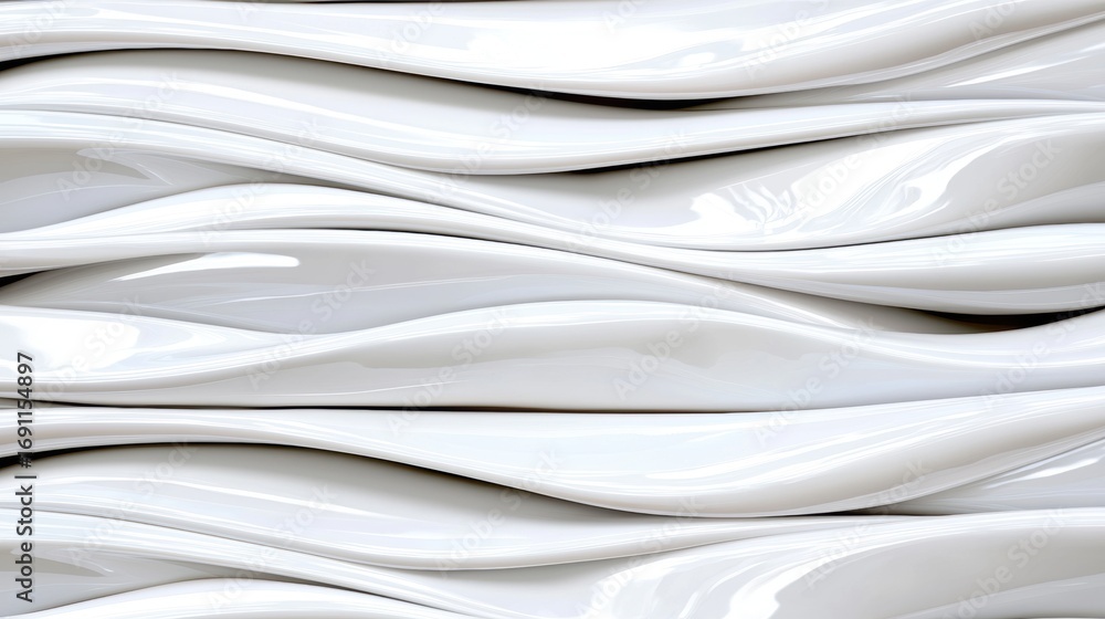Poster a 3d rendering of a white, wavy surface with a glossy finish.