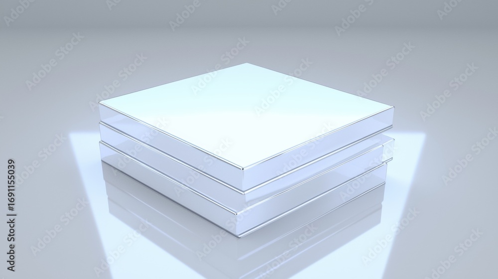 Poster A 3D rendering of a stack of three identical, light blue, rectangular boxes.