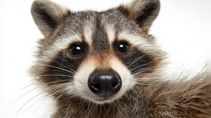 Obraz premium Raccoon close-up portrait showcasing details of fur and expressive eyes in a natural light setting Generative AI