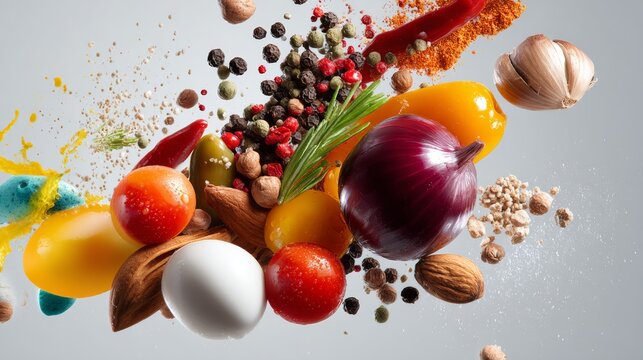 Fruits vegetables splash lifestyle decorative inspiration modern artistic photography composition stylish arrangement design concept