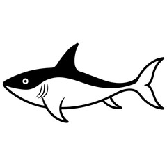 Fototapeta premium Shark fish vector, a modern shark sea fish icon art design, black vector of a shark outline, simple shark art, a set of shark icons isolated