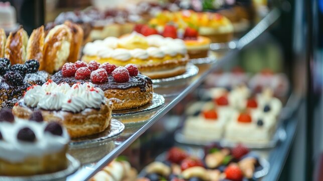 Pastry display with cakes lifestyle decorative inspiration modern artistic photography composition design