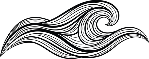 Fototapeta premium Black and illustration of a stylized wave with intricate line work, this design evokes a sense of movement, fluidity, and natural beauty