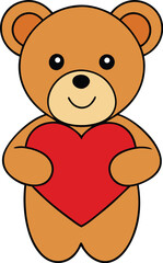 Cute cartoon teddy bear holding a red heart love valentine