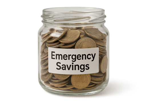 money in glass jar emergency savings