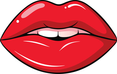 Obraz premium Red cartoon lips with white teeth and glossy finish