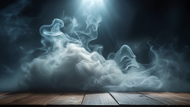 Mysterious light illuminates wisps of ethereal smoke above a textured surface