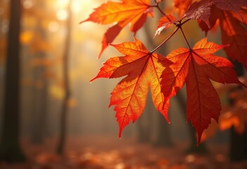 vibrant autumn leaves dew drops misty fog background capturing splendor seasonal transitions, forest, nature, orange, yellow, red, green, landscape, scenic