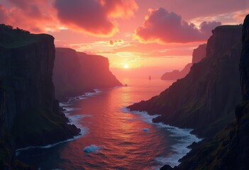 majestic cliffs silhouetted dramatic sunset sky rich colors striking landscapes, nature, horizon, view, skyline, outdoors, rock, formation, vista, peak