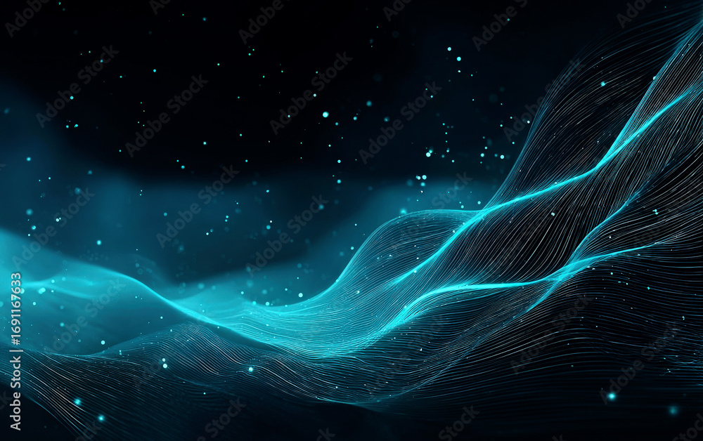 Aufkleber abstract blue waves with dots and lines in dark background