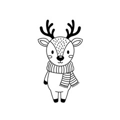 Cute Cartoon Reindeer Wearing Striped Scarf