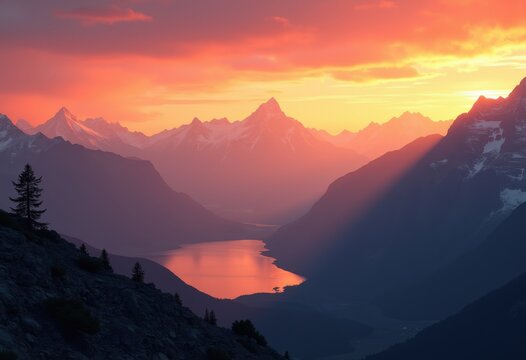 majestic peaks silhouetted dramatic golden hour sky stunning landscape adventure, horizon, sunset, wilderness, nature, outdoors, clouds, vista, afternoon