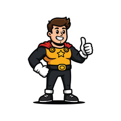 Obraz premium Cartoon superhero mascot character giving a thumbs up gesture.