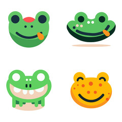 Cute frog faces with happy smiles perfect for children's books and playful designs needing a whimsical touch