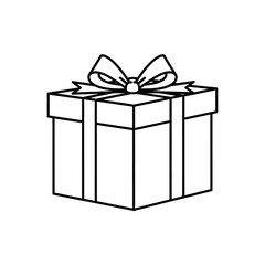 Outlined Gift Box with Bow and Ribbon