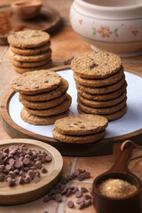 Oatmeal cookies with chocolate chips - closeup