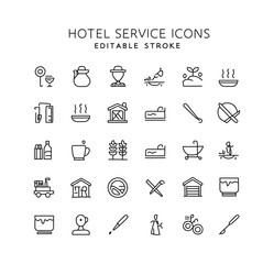 Essential hotel services in simple line icons offering clear communication and clean, modern aesthetics