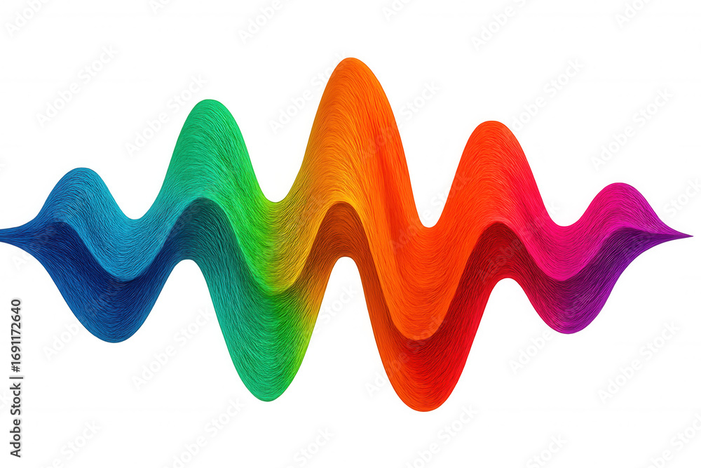 Poster colorful rainbow wave flowing across transparent surface, displaying spectral gradient dynamics