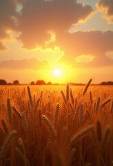 stunning sunset over golden wheat field embracing bounty tranquil beauty, nature, landscape, harvest, grain, agriculture, scenery, farm, countryside