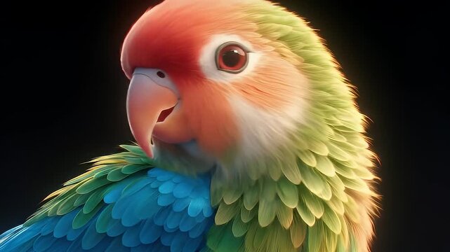 Vibrant Parrot Portrait Featuring Orange Green and Blue Plumage in Dark Background