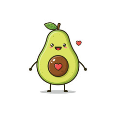 Cute Cartoon Avocado Character with Heart Illustration.