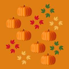 Autumn Background with Maple Leaves on Warm Orange Color