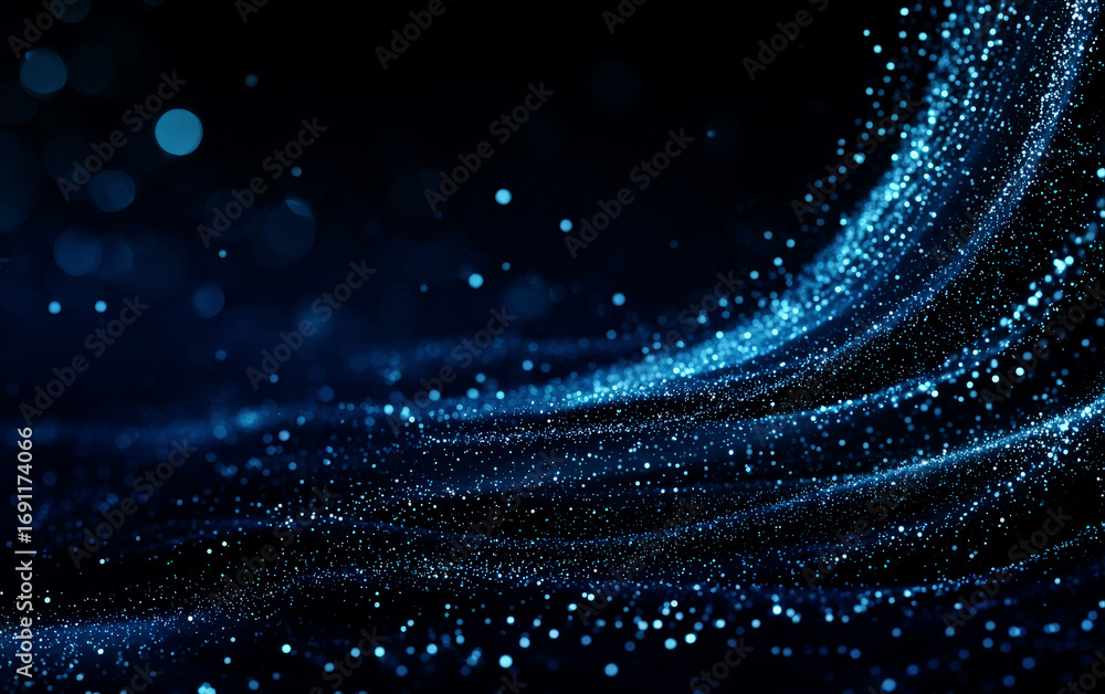 Aufkleber abstract blue glowing particles creating dynamic wave patterns