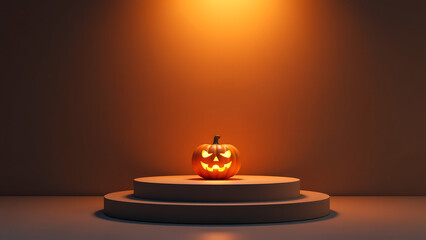 sleek minimalist halloween podium stands alone warm golden light subtle curves accentuated soft glow solitary
