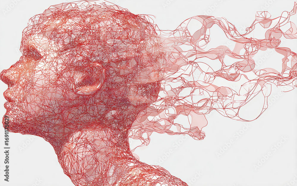 Poster abstract wireframe representation of a human head with flowing lines