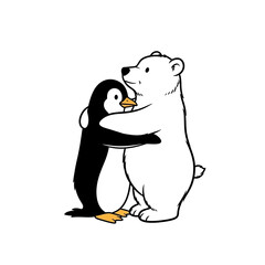 Adorable Penguin and Polar Bear Embracing in a Warm Hug