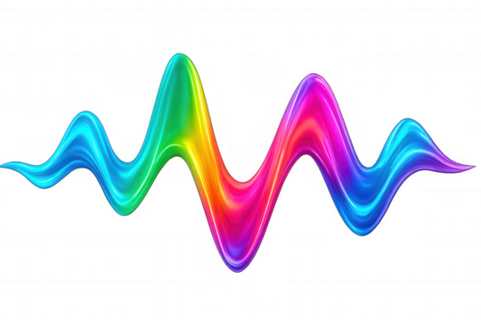Colorful wave flowing, forming dynamic graphic pattern against transparent backdrop