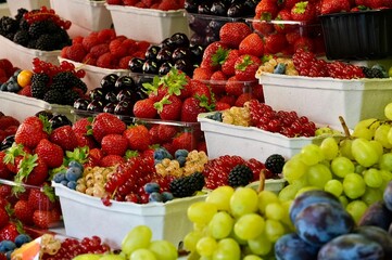 Fruits and berries on a market stall in Provence, France