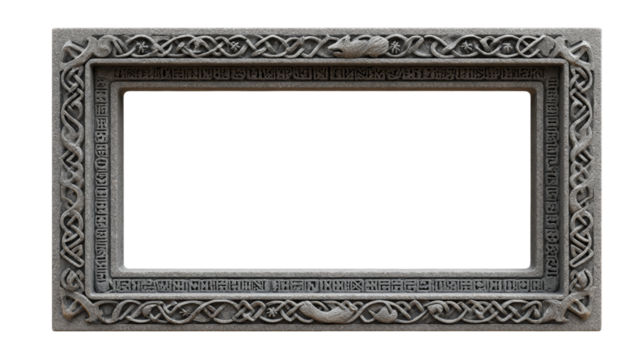 Intricately carved celtic granite frame with ornate border design for artistic and historical displays