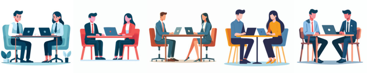 Business Meeting and Teamwork at Office – Flat Design Illustration