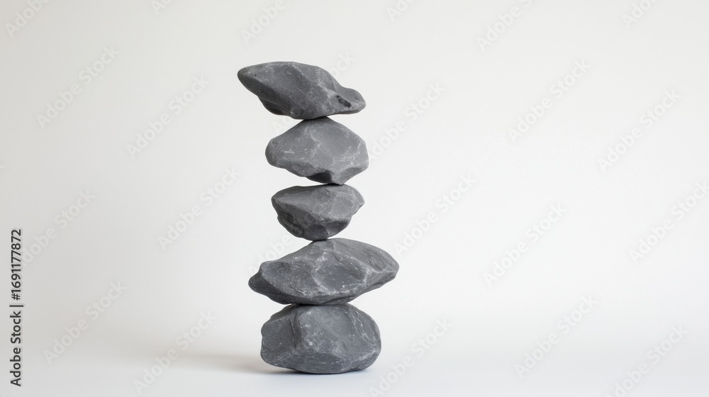 Poster a stack of five gray rocks of varying sizes.
