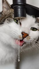 Cat is drinking water from a tap