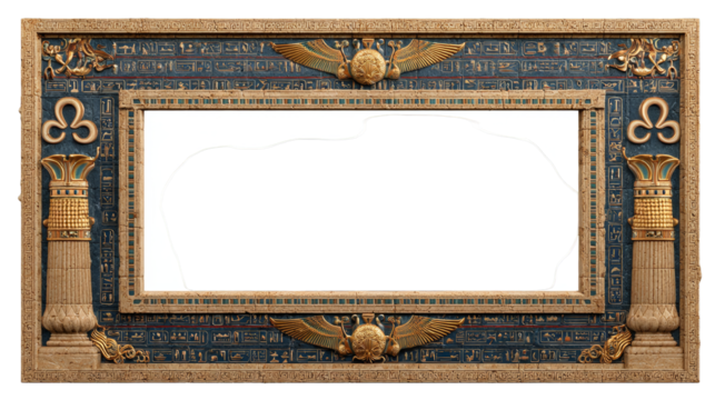 Intricately carved egyptian hieroglyph frame design for art and decor