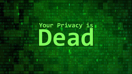 Warning Message Your Privacy is Dead Displayed Over Green Binary Code Background