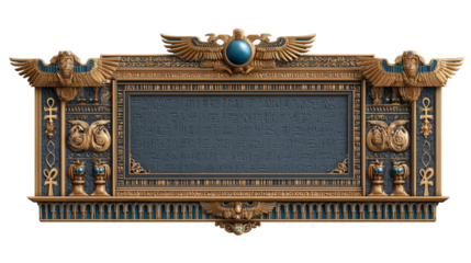 Ornate egyptian frame with carved hieroglyphs for cultural and historical design projects