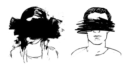 Abstract Illustration of Two Distressed Figures Facing Away. Troubled Relationship